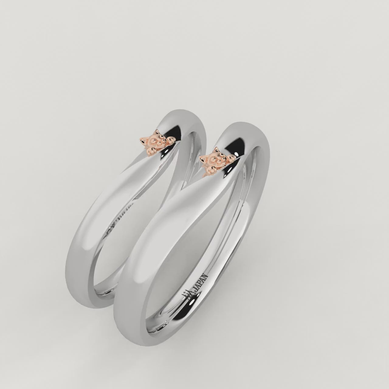 猫の結婚指輪(マリッジリング/ウェディングリング)のPensiero-del-Gatto_pairで、猫の想いという名の猫の結婚指輪です。(動画1)